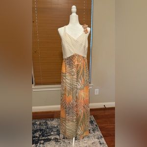 Signature by Robbie Bee Maxi Cream and Peach Dress